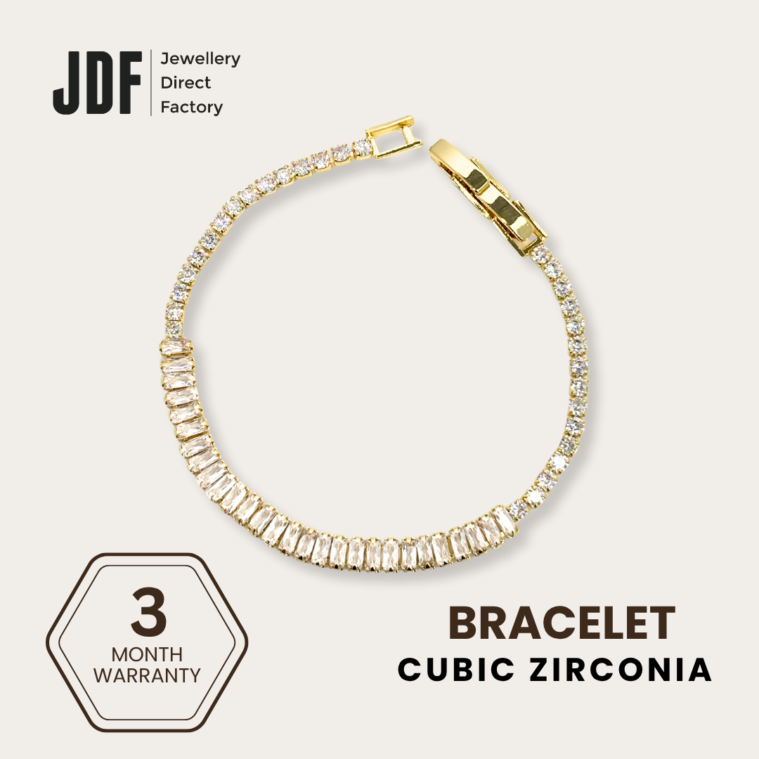 Baguette Round-Cut Bracelet with Cubic Zirconia, Crystal Bracelet, Gold, Cubic Zirconia, Three-Month Warranty - Jewellery Direct Factory in alabaster background