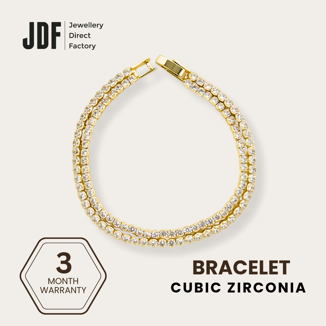 Circular Double-Row Bracelet with Cubic Zirconia, Crystal Bracelet, Gold, Cubic Zirconia, Three-Month Warranty - Jewellery Direct Factory in alabaster background