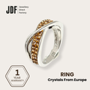Crisscross Solitaire Ring with Crystal From Europe, Crystal Ring, Gold, Crystal From Europe, One-Year Warranty - Jewellery Direct Factory in alabaster background