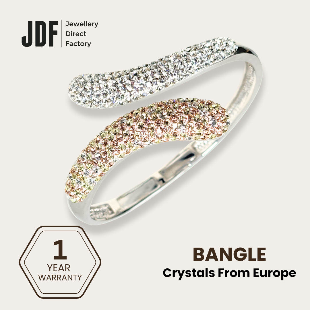 Dazzle Duo European Crystal Bangle, Crystal Bangle, Gold, Crystal From Europe, One-Year Warranty - Jewellery Direct Factory in alabaster background