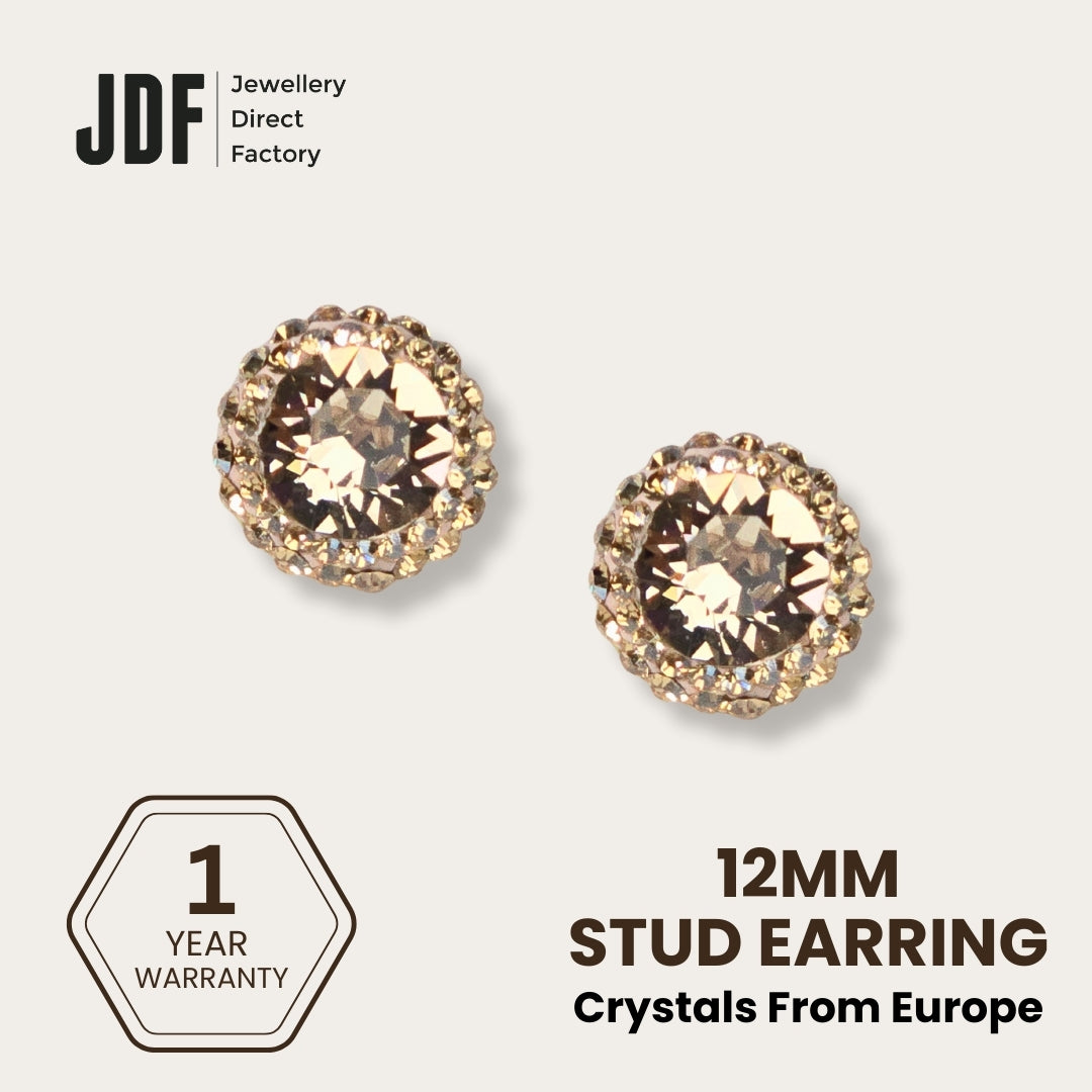 Double Halo Stud Earring with Crystals From Europe, Earrings, Gold, Crystals from Europe, One-Year Warranty - Jewellery Direct Factory in alabaster background