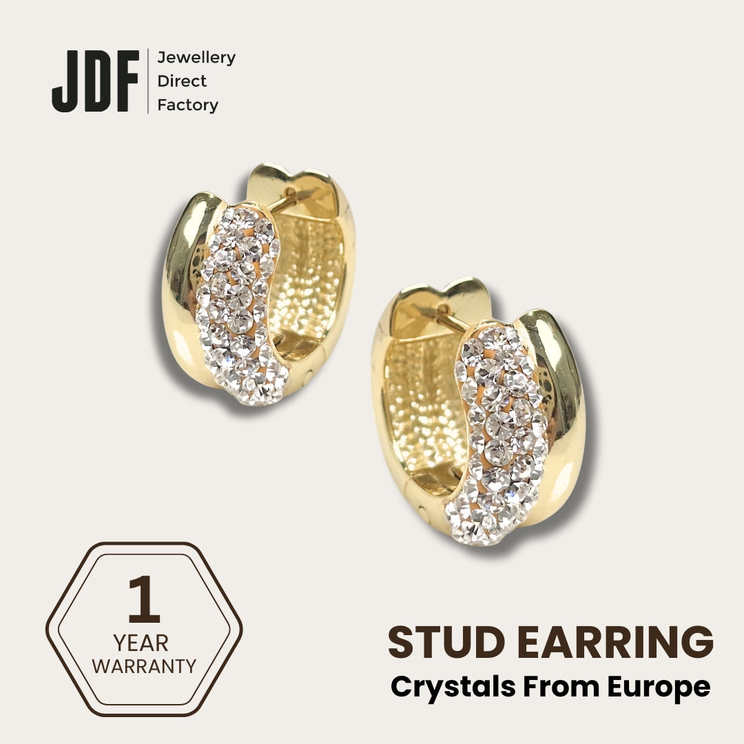 Elegant Double Circle Stud Earrings with Crystals from Europe, Crystal Earrings, Gold, Crystals from Europe, One-Year Warranty - Jewellery Direct Factory in alabaster background