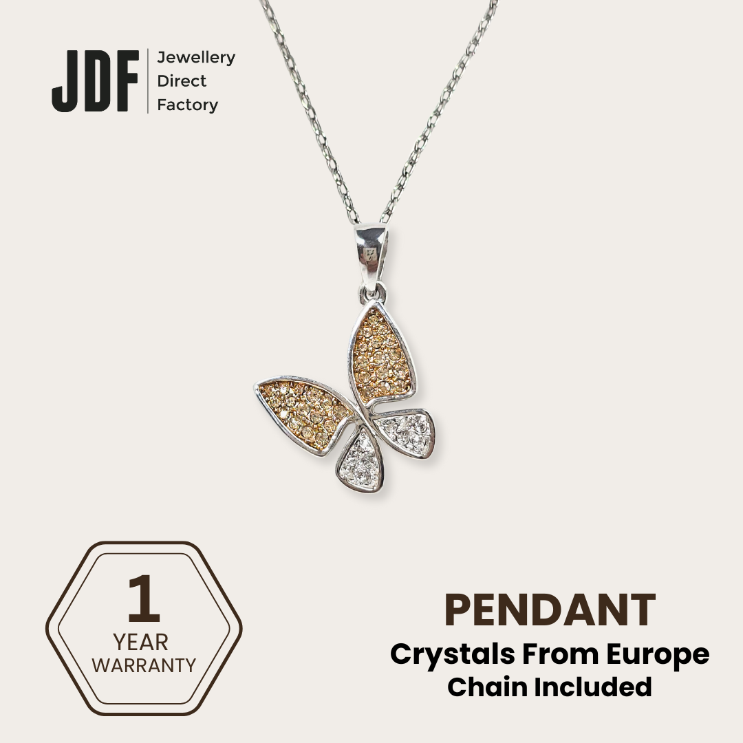 Elegant Sparkle Butterfly Pendant, Pendant, Gold, Crystals from Europe, One-Year Warranty - Jewellery Direct Factory in alabaster background