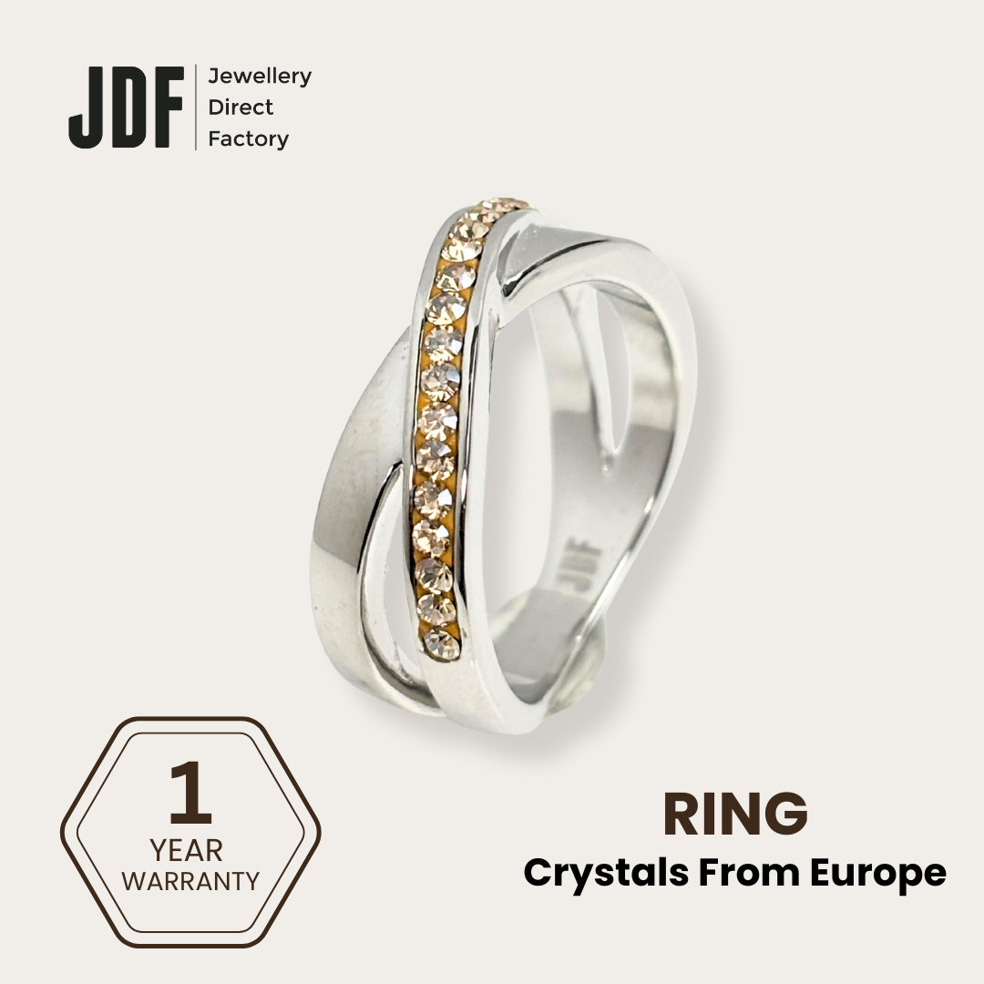 Infinity Crystal Embrace Ring with Crystal From Europe, Crystal Ring, Gold, Crystal From Europe, One-Year Warranty - Jewellery Direct Factory in alabaster background