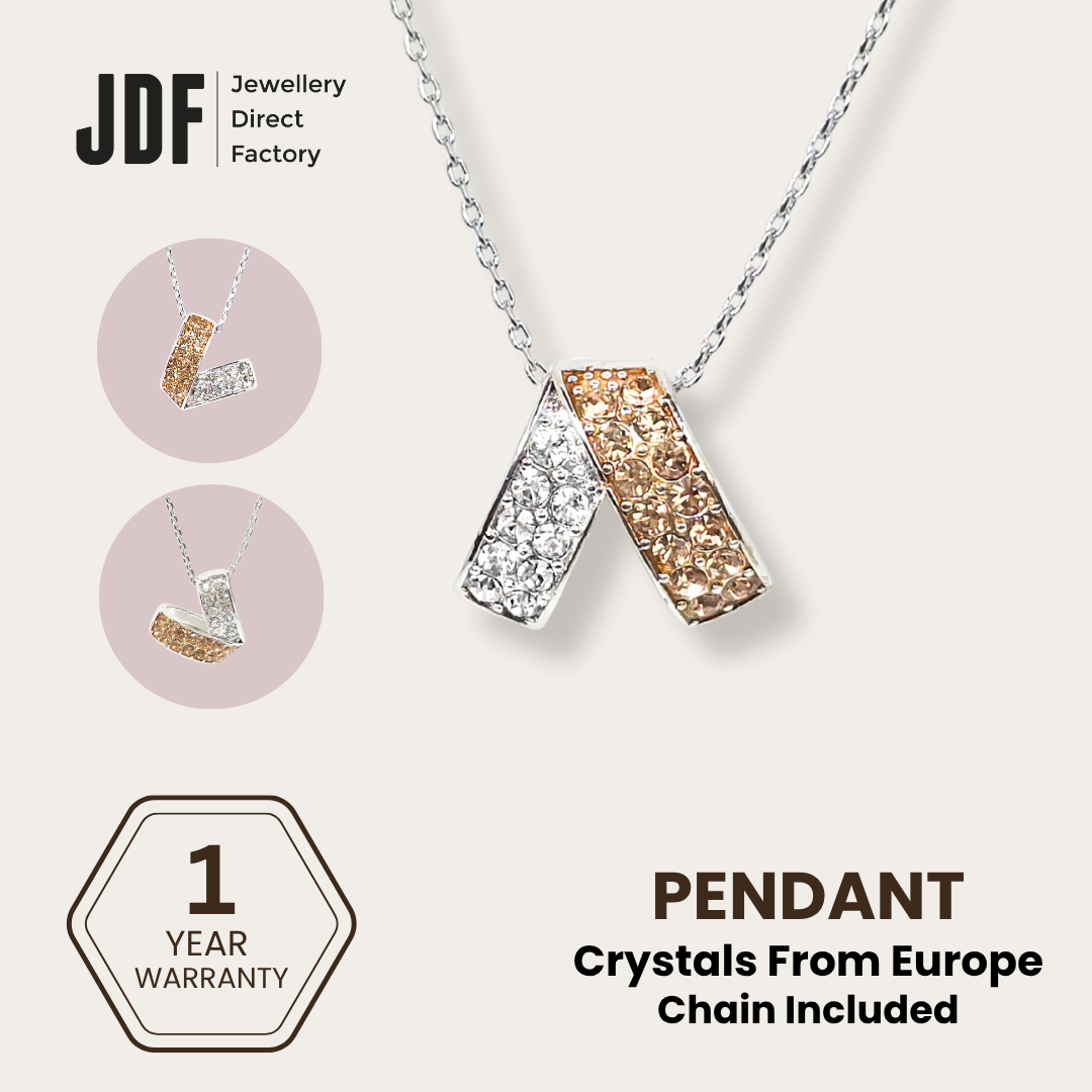 Modern Interlocking Geometric Pendant, Pendant, Gold, Crystals from Europe, One-Year Warranty - Jewellery Direct Factory in alabaster background