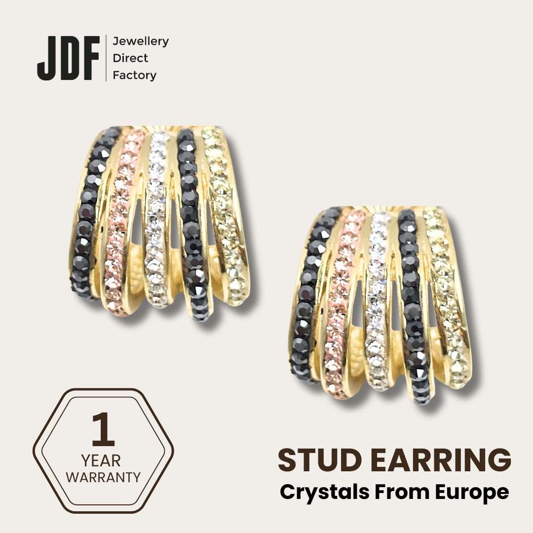 Multi-Band Stud Earrings with Crystals from Europe, Crystal Earrings, Gold, Crystals from Europe, One-Year Warranty - Jewellery Direct Factory in alabaster background