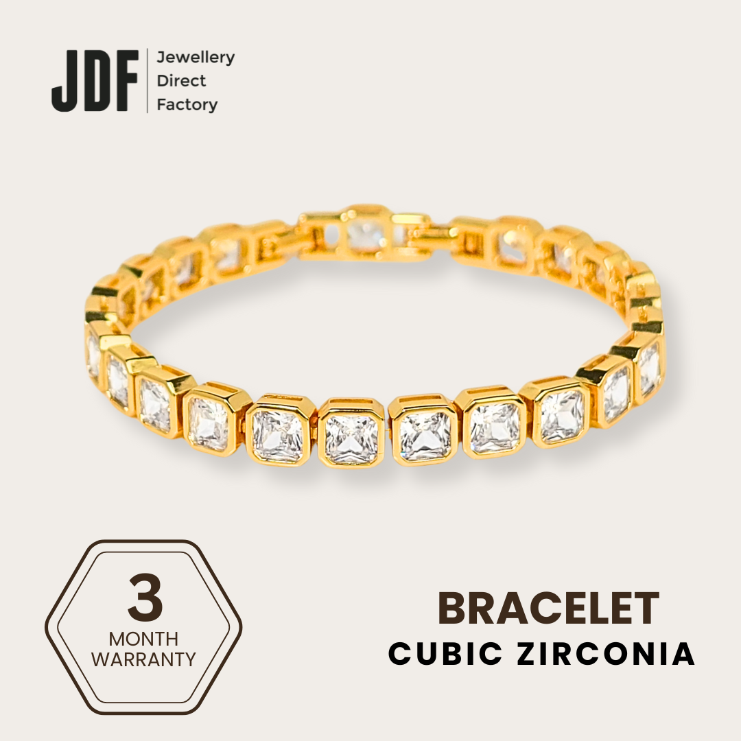 Princess Lover Bracelet with Cubic Zirconia, Bracelet, Gold, Cubic Zirconia, One-Year Warranty - Jewellery Direct Factory in alabaster background