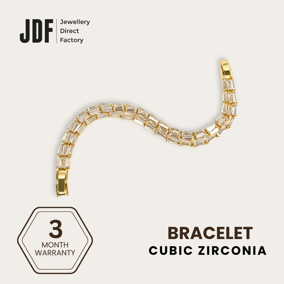 Spiga Triple-Row Bracelet with Cubic Zirconia, Crystal Bracelet, Gold, Cubic Zirconia, Three-Month Warranty - Jewellery Direct Factory in alabaster background