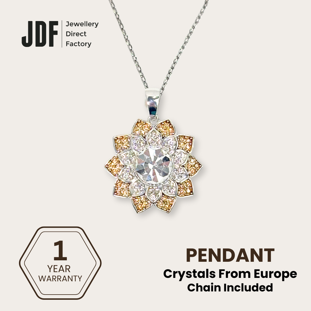 Sunburst Cluster Pendant with Crystal From Europe, Crystal Pendant, Gold, Crystal From Europe, One-Year Warranty - Jewellery Direct Factory in alabaster background