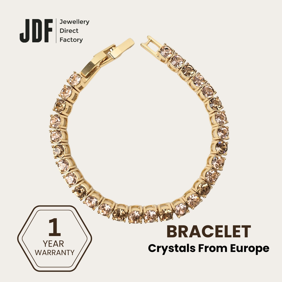 Tennis Bracelet 4mm with Crystal From Europe, Crystal Bracelet, Gold, Crystal From Europe, One-Year Warranty - Jewellery Direct Factory in alabaster background