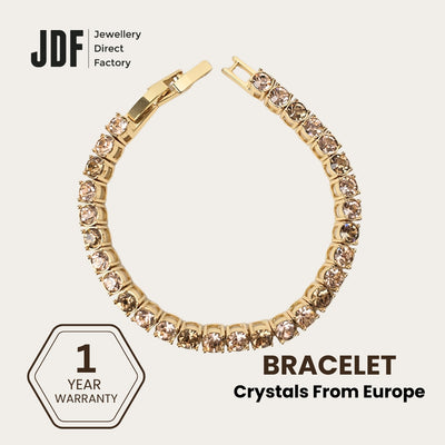 Tennis Bracelet 4mm with Crystal From Europe, Crystal Bracelet, Gold, Crystal From Europe, One-Year Warranty - Jewellery Direct Factory in alabaster background
