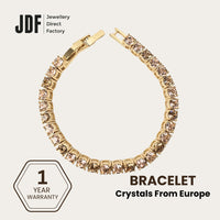 Tennis Bracelet 4mm with Crystal From Europe, Crystal Bracelet, Gold, Crystal From Europe, One-Year Warranty - Jewellery Direct Factory in alabaster background