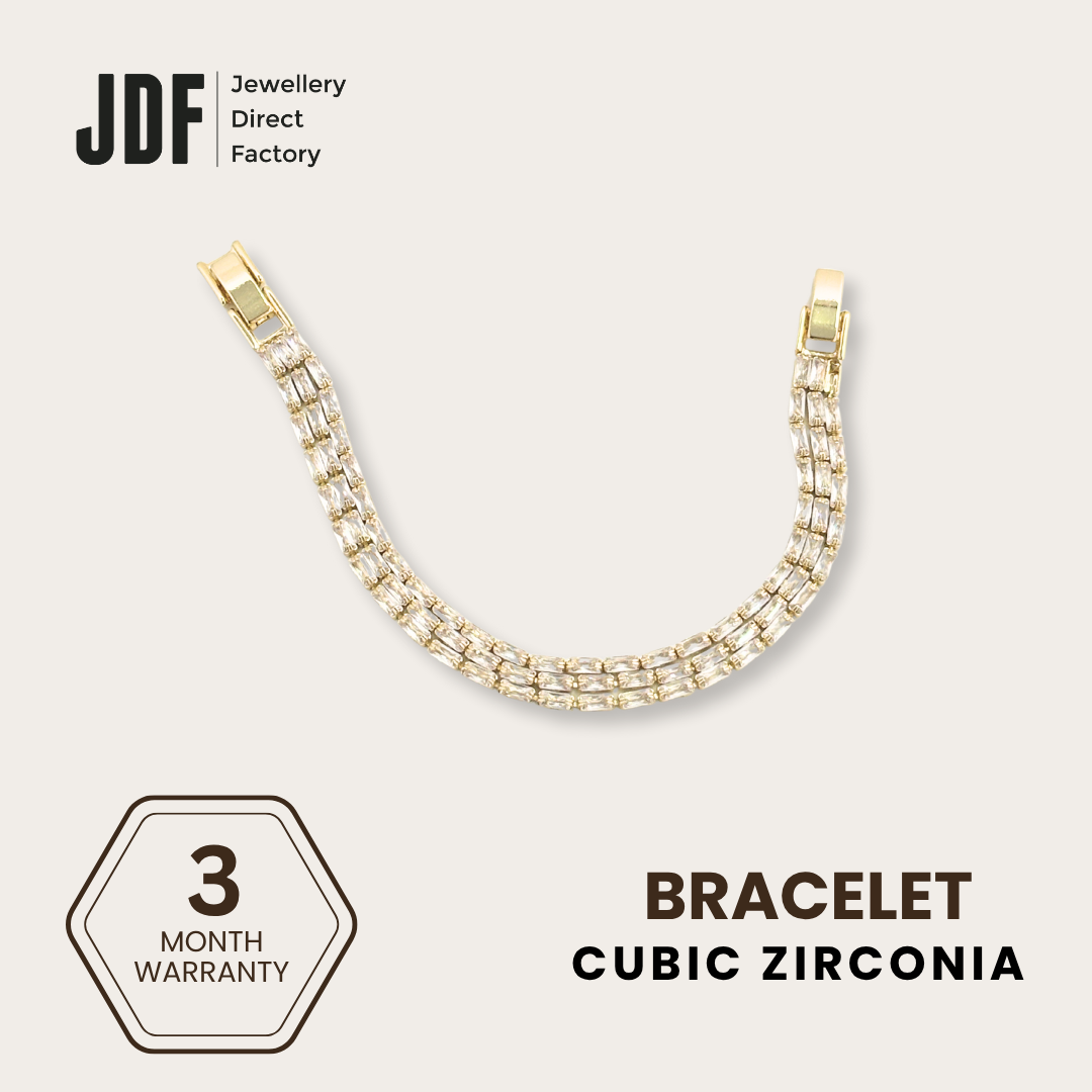 Triple-Line Bamboo Bracelet with Cubic Zirconia, Crystal Bracelet, Gold, Cubic Zirconia, Three-Month Warranty - Jewellery Direct Factory in alabaster background