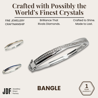Grace Hinge Bangle with European Crystals, Crystal Bangle, Blue, Beige, White, Crystals From Europe, One-Year Warranty - Jewellery Direct Factory in alabaster background