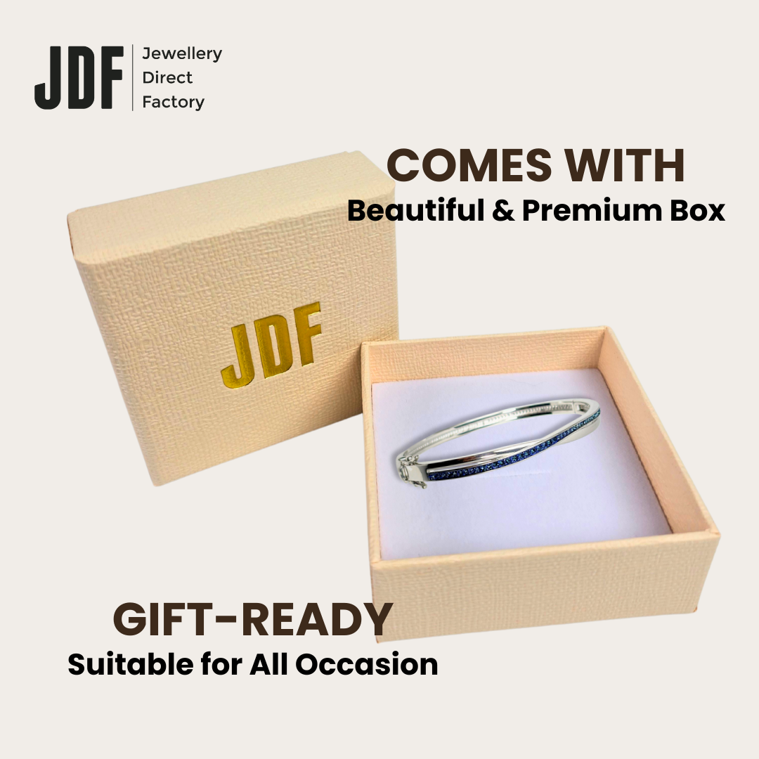 Grace Hinge Bangle with European Crystals, Crystal Bangle, Inside Jewellery Box Packaging, Crystals From Europe, One-Year Warranty - Jewellery Direct Factory in alabaster background