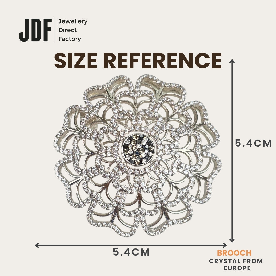 Grand Blossom Big Brooch with Crystals from Europe, Brooch, Size Reference, Crystals from Europe, One-Year Warranty - Jewellery Direct Factory in alabaster background