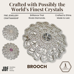 Grand Blossom Big Brooch with Crystals from Europe, Brooch, Beige, Fuchsia, Black, Crystals from Europe, One-Year Warranty - Jewellery Direct Factory in alabaster background