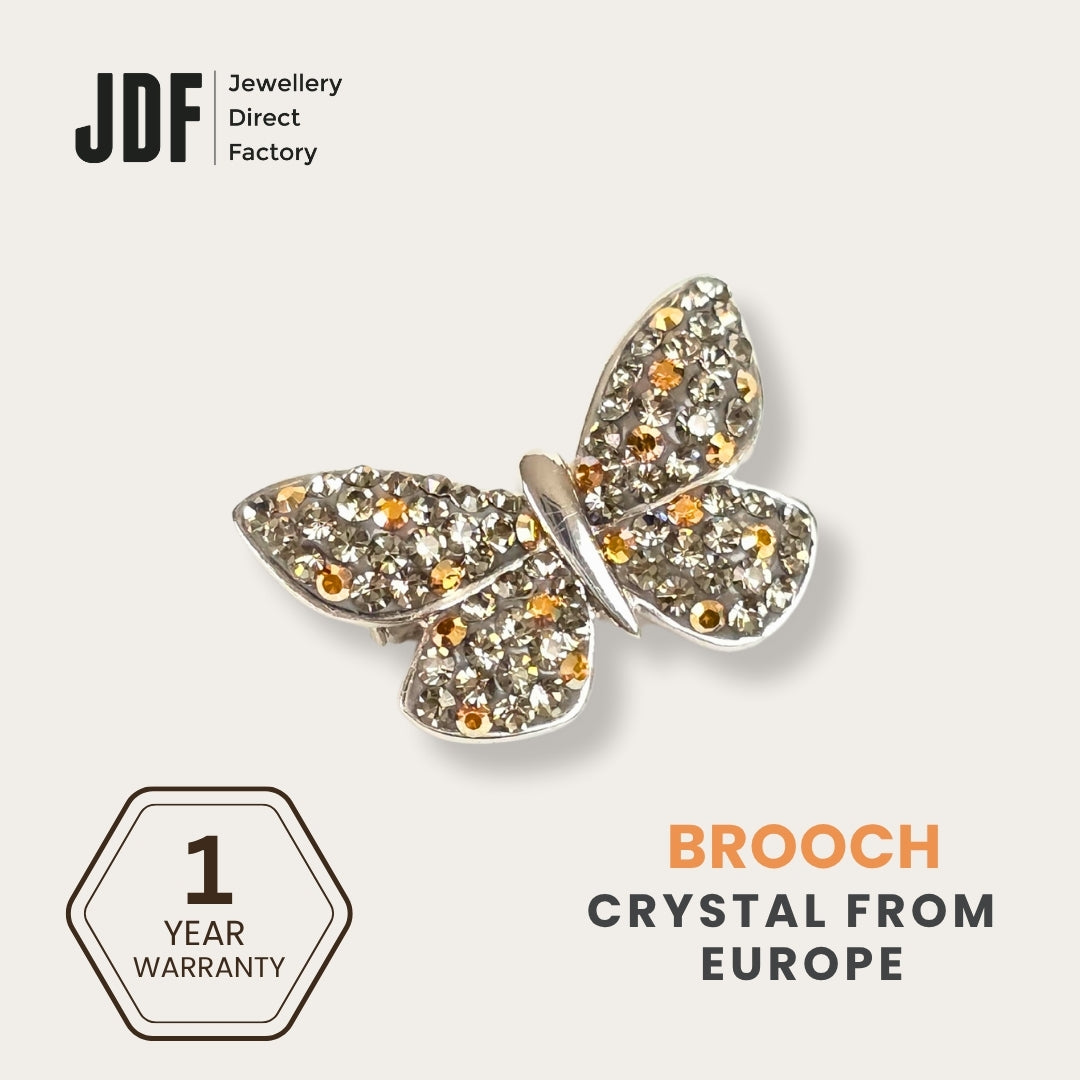 Charming Butterfly Brooch with Crystals from Europe, Brooch, Gray, Crystals from Europe, One-Year Warranty - Jewellery Direct Factory in alabaster background