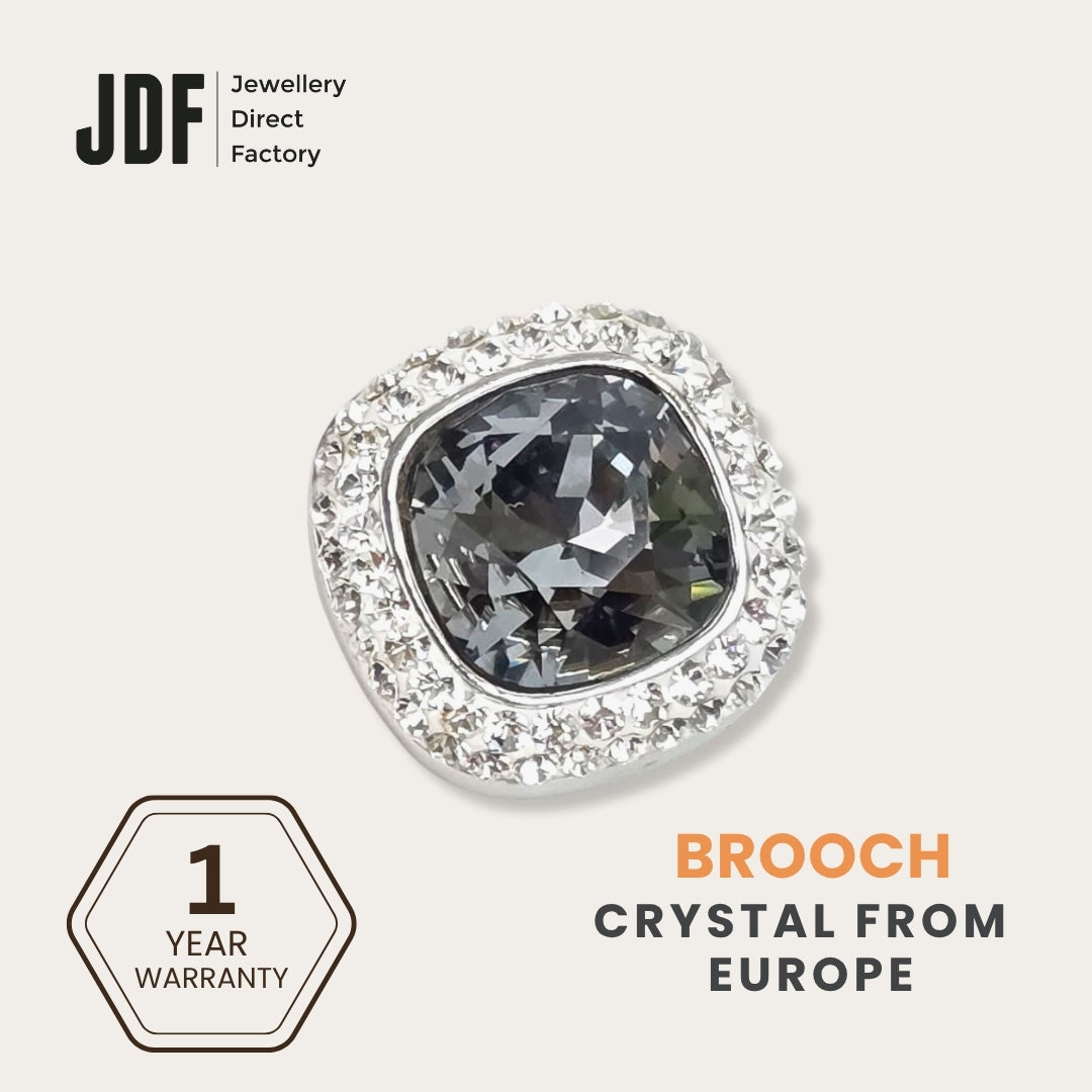 Crystal Square Brooch with Crystals from Europe, Brooch, Gray, Crystals from Europe, One-Year Warranty - Jewellery Direct Factory in alabaster background