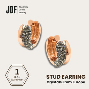 Elegant Double Circle Stud Earrings with Crystals from Europe, Crystal Earrings, Gray, Crystals from Europe, One-Year Warranty - Jewellery Direct Factory in alabaster background