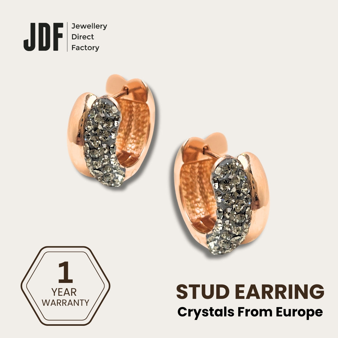 Elegant Double Circle Stud Earrings with Crystals from Europe, Crystal Earrings, Gray, Crystals from Europe, One-Year Warranty - Jewellery Direct Factory in alabaster background
