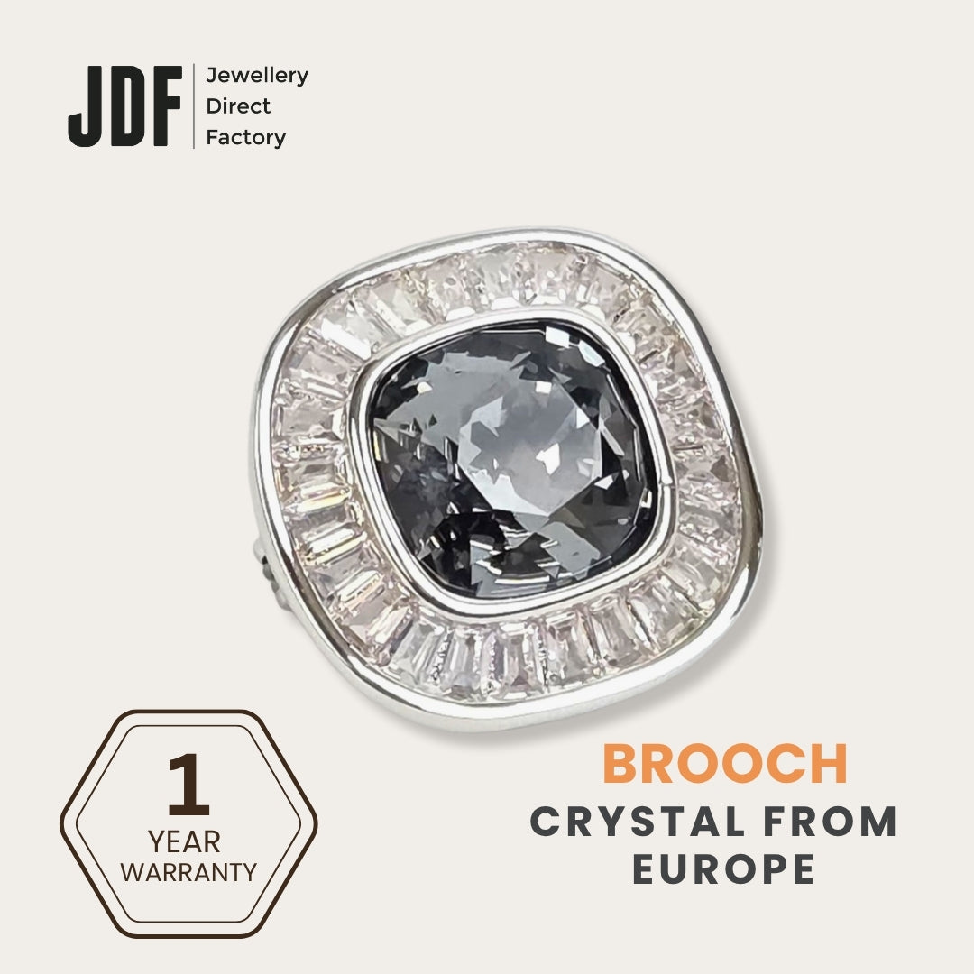 Elegant Square Brooch with Crystal From Europe, Brooch, Gray, Crystals from Europe, One-Year Warranty - Jewellery Direct Factory in alabaster background