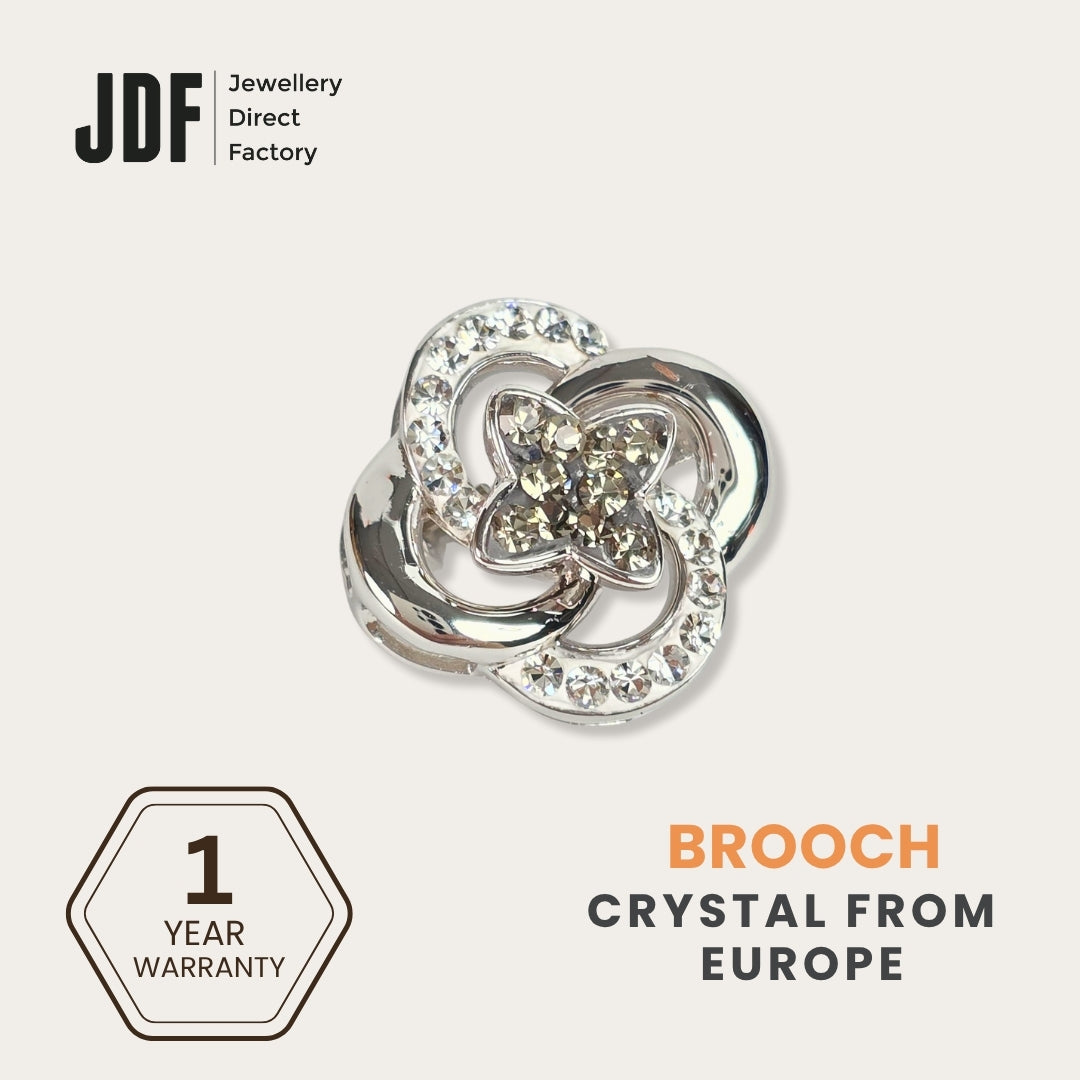 Spinning Petal Brooch with Crystals from Europe, Brooch, Gray, Crystals from Europe, One-Year Warranty - Jewellery Direct Factory in alabaster background
