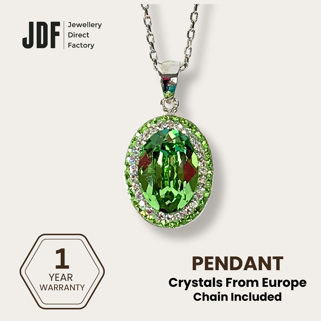 Classic Oval Pendant with Crystal From Europe, Crystal Pendant, Green, Crystal From Europe, One-Year Warranty - Jewellery Direct Factory in alabaster background