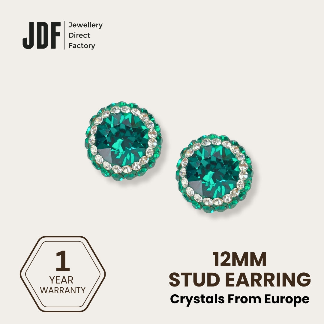 Double Halo Stud Earring with Crystals From Europe, Earrings, Green, Crystals from Europe, One-Year Warranty - Jewellery Direct Factory in alabaster background