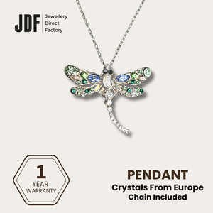 Dragonfly Pendant with Crystal From Europe, Crystal Pendant, Green, Crystal From Europe, One-Year Warranty - Jewellery Direct Factory in alabaster background