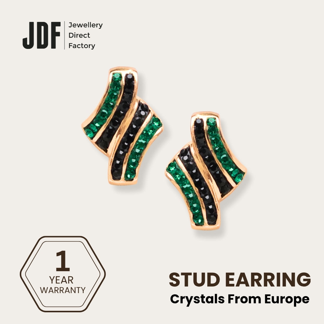 Elegance Twist Earrings with Crystals from Europe, Crystal Earrings, Green, Crystals from Europe, One-Year Warranty - Jewellery Direct Factory in alabaster background