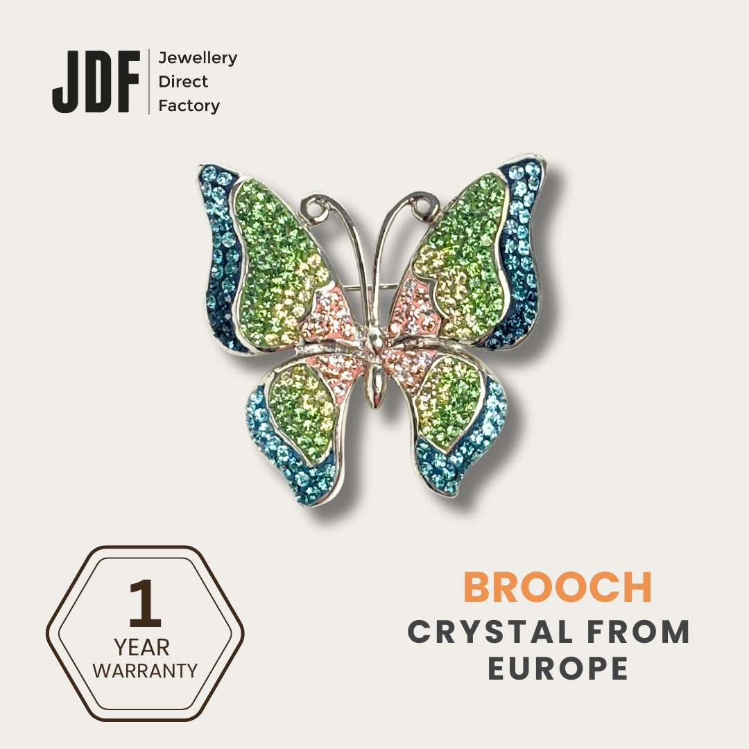 Elegant Butterfly Brooch with Crystal from Europe, Brooch, Green, Crystal from Europe, One-Year Warranty - Jewellery Direct Factory in alabaster background
