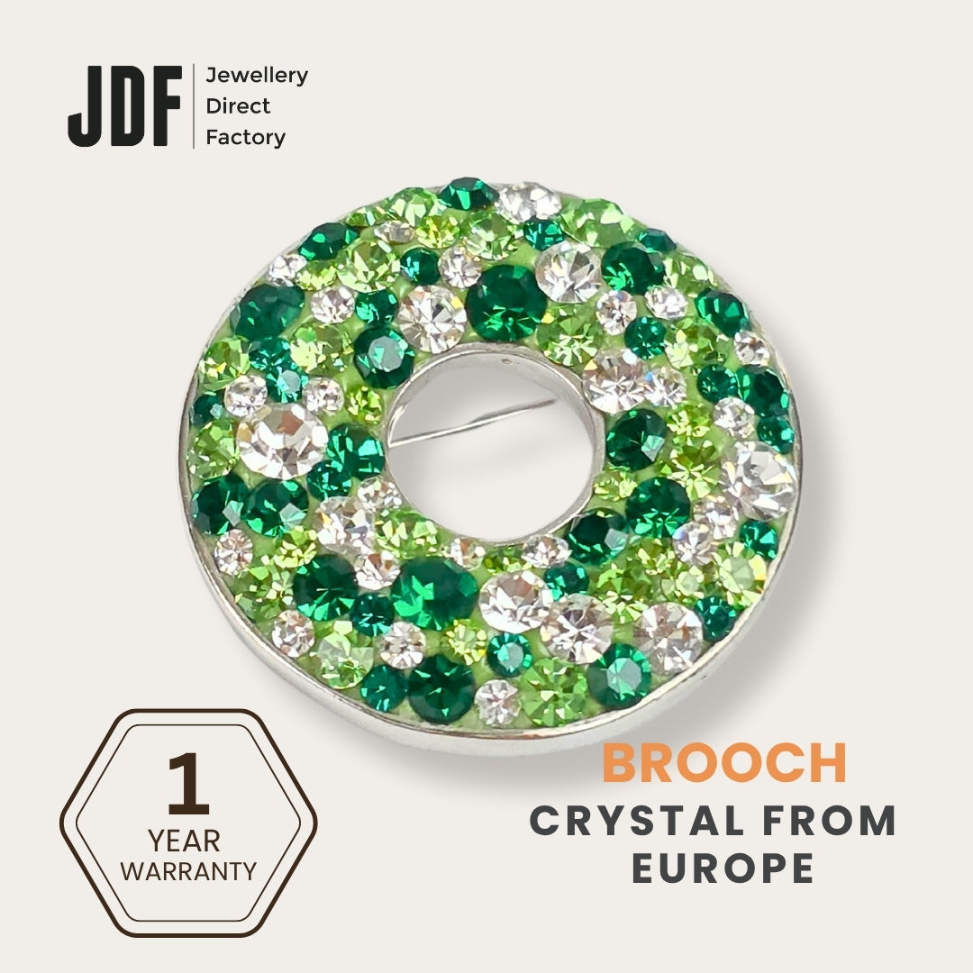 Elegant Donut Brooch with Crystals from Europe, Brooch, Green, Crystals from Europe, One-Year Warranty - Jewellery Direct Factory in alabaster background