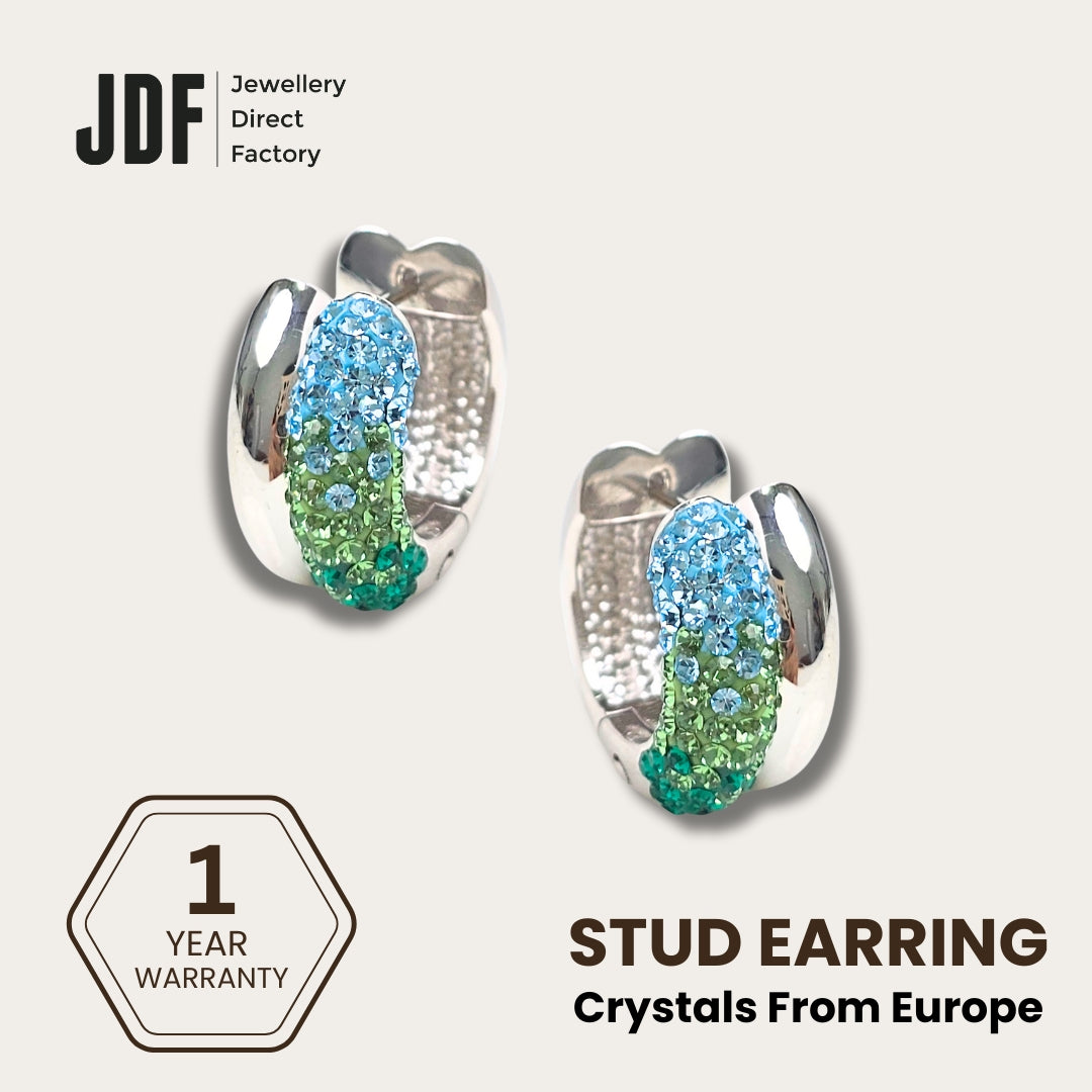 Elegant Double Circle Stud Earrings with Crystals from Europe, Crystal Earrings, Green, Crystals from Europe, One-Year Warranty - Jewellery Direct Factory in alabaster background