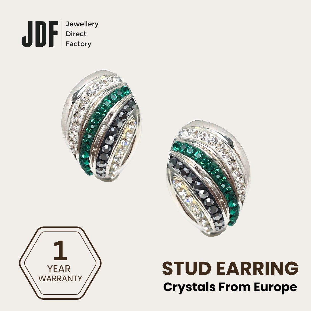 Elegant Seashell Stud Earrings with Crystals from Europe, Crystal Earrings, Green, Crystals from Europe, One-Year Warranty - Jewellery Direct Factory in alabaster background