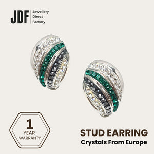 Elegant Seashell Stud Earrings with Crystals from Europe, Crystal Earrings, Green, Crystals from Europe, One-Year Warranty - Jewellery Direct Factory in alabaster background