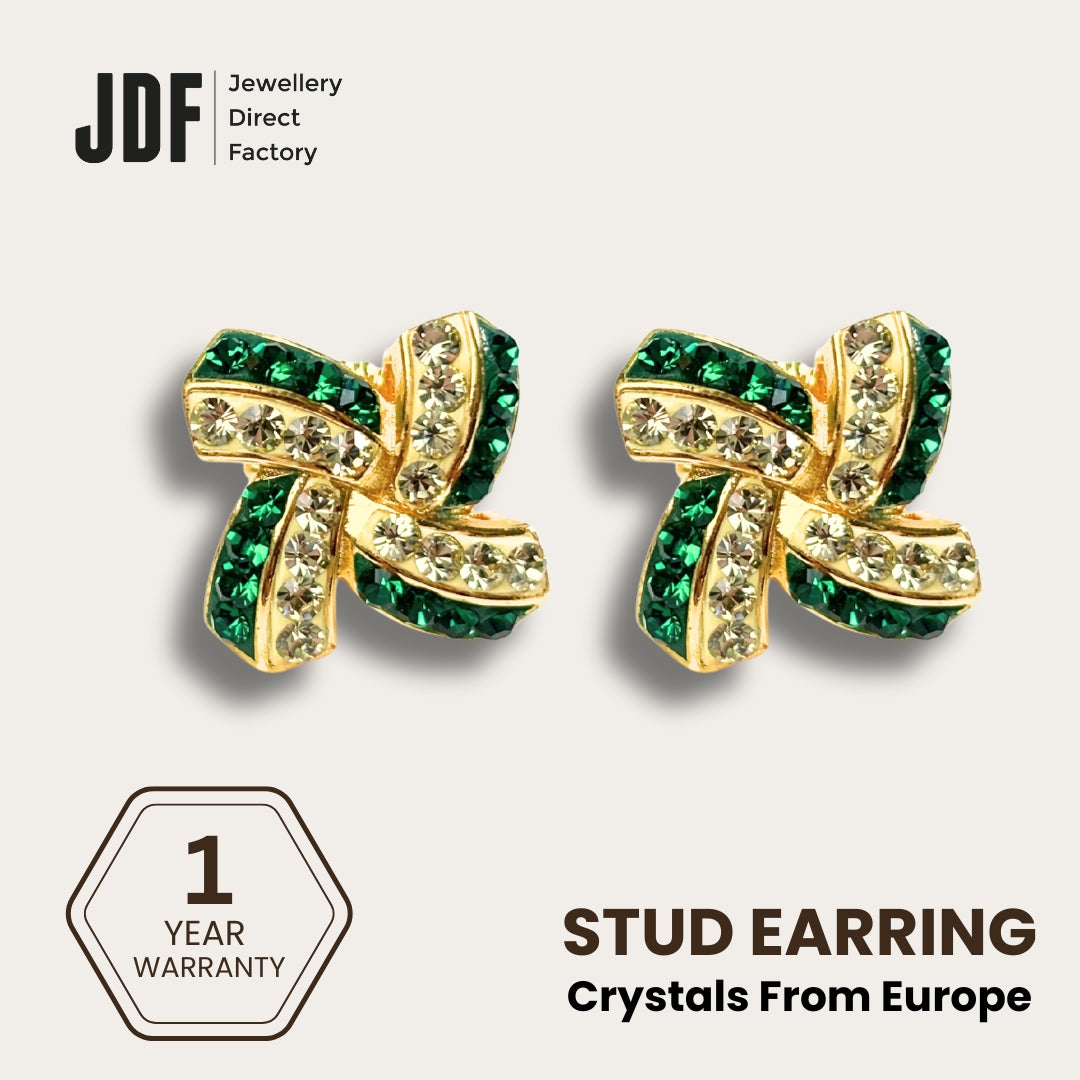 Elegant Windmill Stud Earrings with Crystals from Europe, Crystal Earrings, Green, Crystals from Europe, One-Year Warranty - Jewellery Direct Factory in alabaster background
