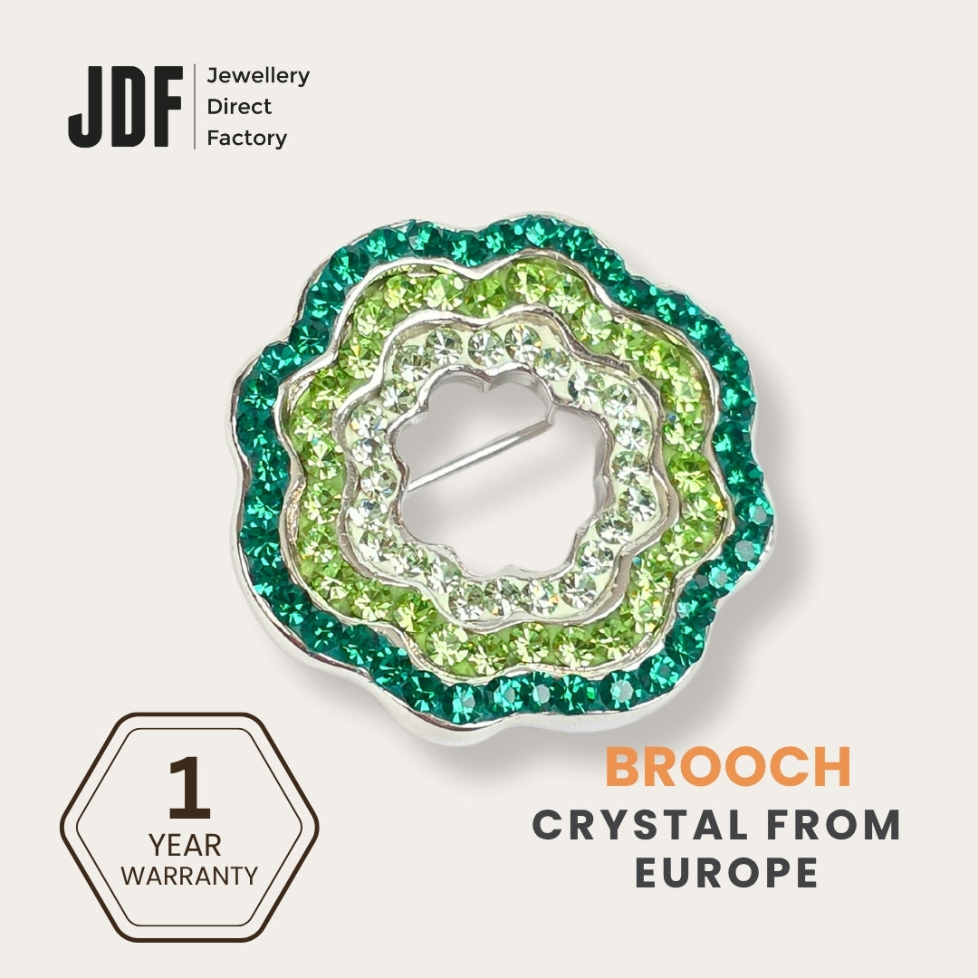Minimalist Floral Brooch with Crystal From Europe, Brooch, Green, Crystals from Europe, One-Year Warranty - Jewellery Direct Factory in alabaster background