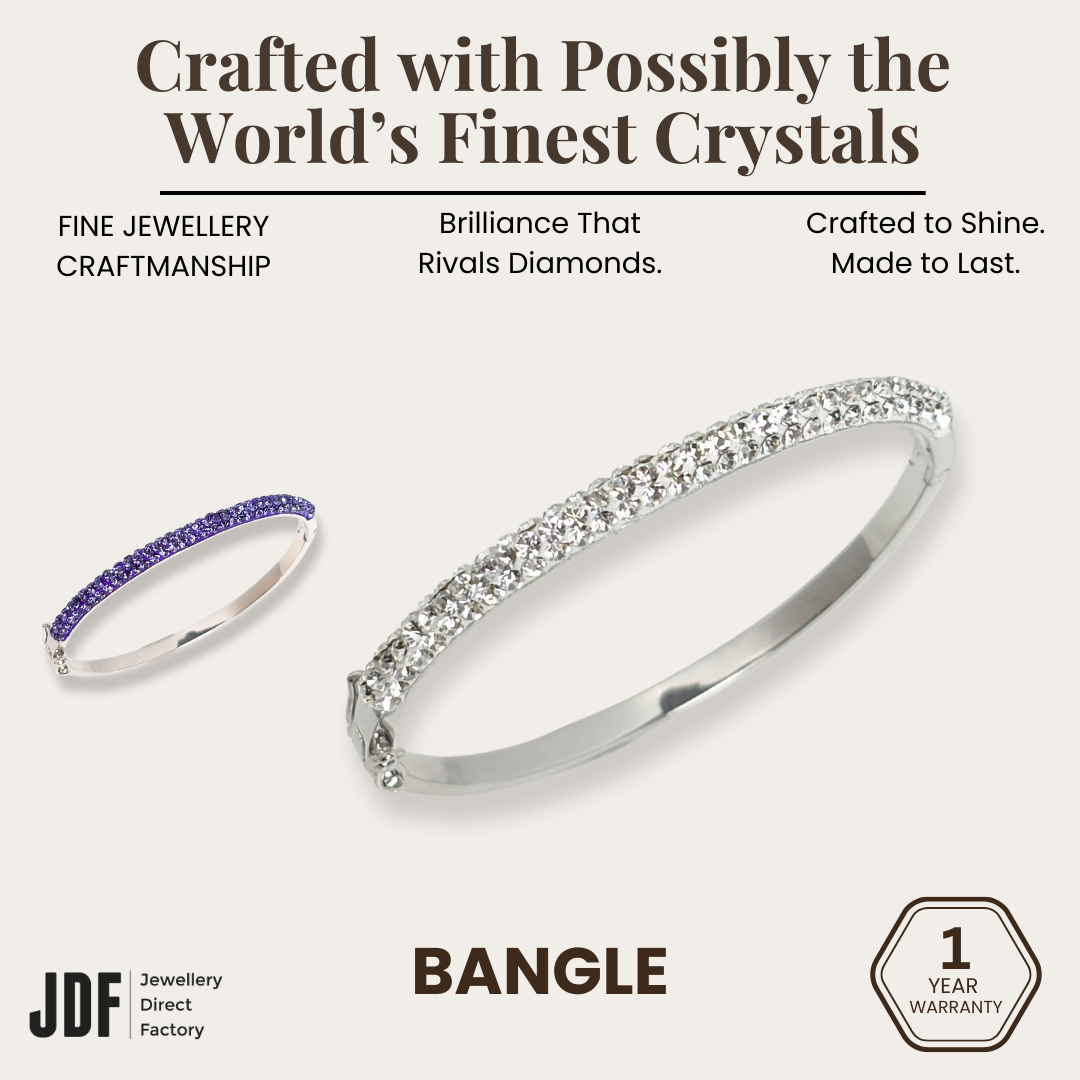 Hinged Pave Bangle with Crystal From Europe, Bangle, White, Purple, Crystals from Europe, One-Year Warranty - Jewellery Direct Factory in alabaster background