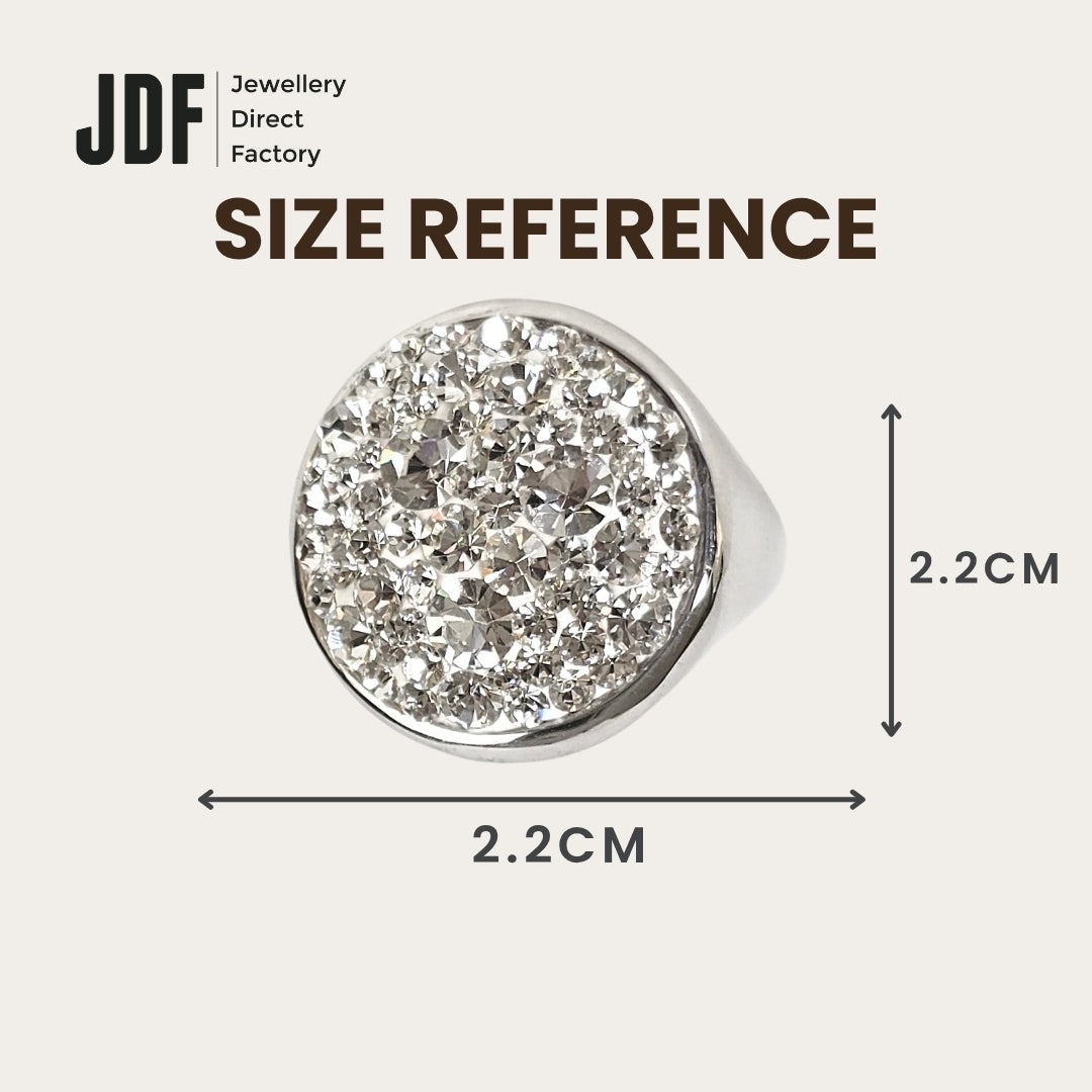 Infinity Shine Crystal Ring with Crystals From Europe, Crystal Ring, Size Reference, Crystals From Europe, One-Year Warranty - Jewellery Direct Factory in alabaster background