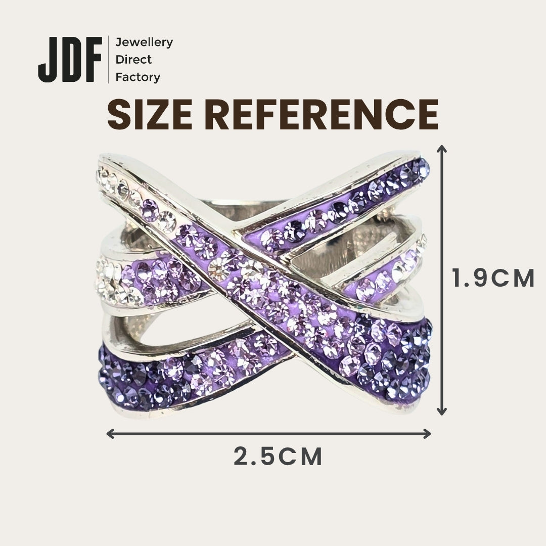 Intertwined Elegance Ring with Crystals From Europe, Crystal Ring, Size Reference, Crystals From Europe, One-Year Warranty - Jewellery Direct Factory in alabaster background