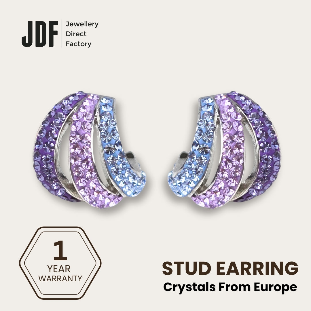 Aurora Curve Stud Earrings with Crystals from Europe, Crystal Earrings, Lavender, Crystals from Europe, One-Year Warranty - Jewellery Direct Factory in alabaster background