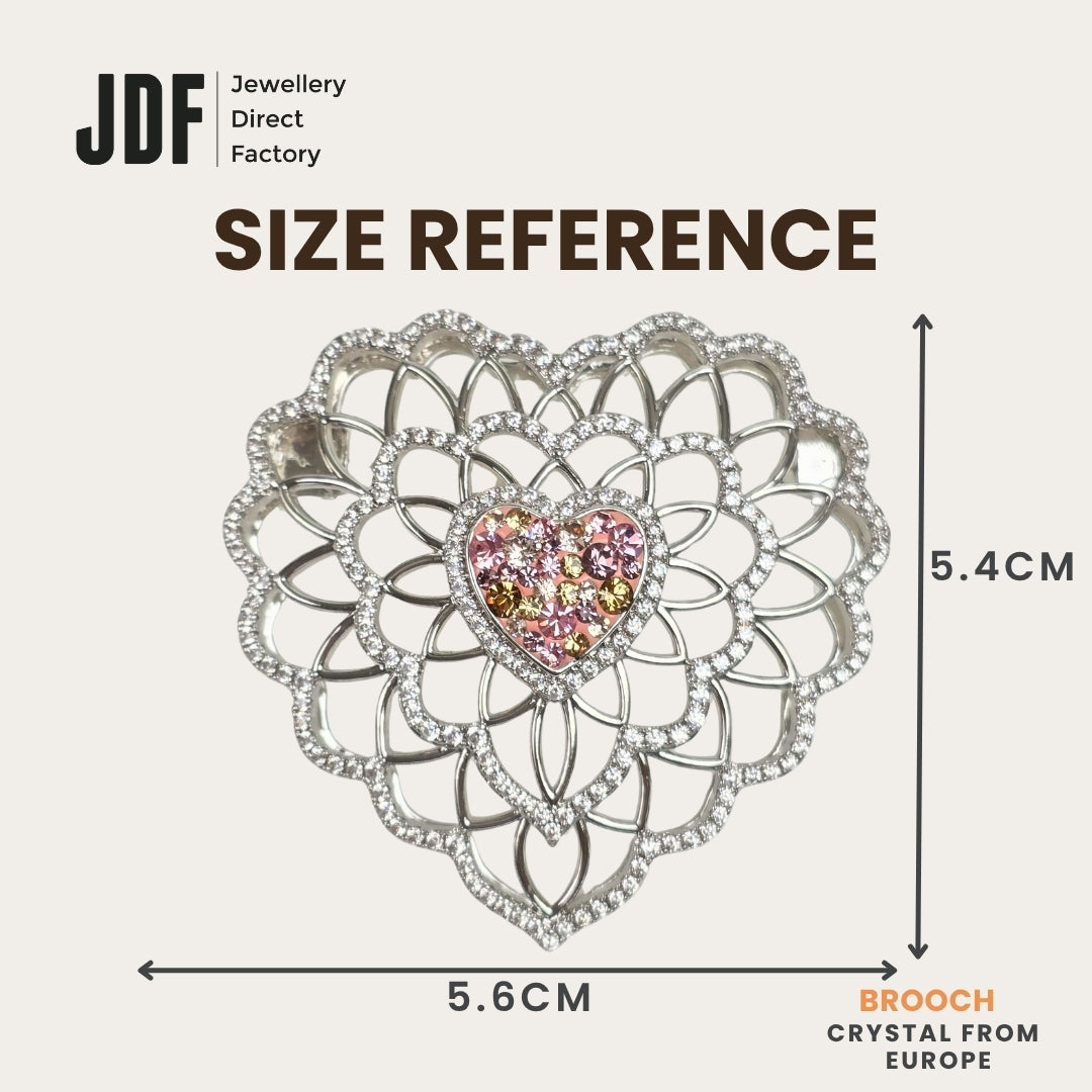 Leafy Love Big Brooch with Crystals from Europe, Brooch, Size Reference, Crystals from Europe, One-Year Warranty - Jewellery Direct Factory in alabaster background