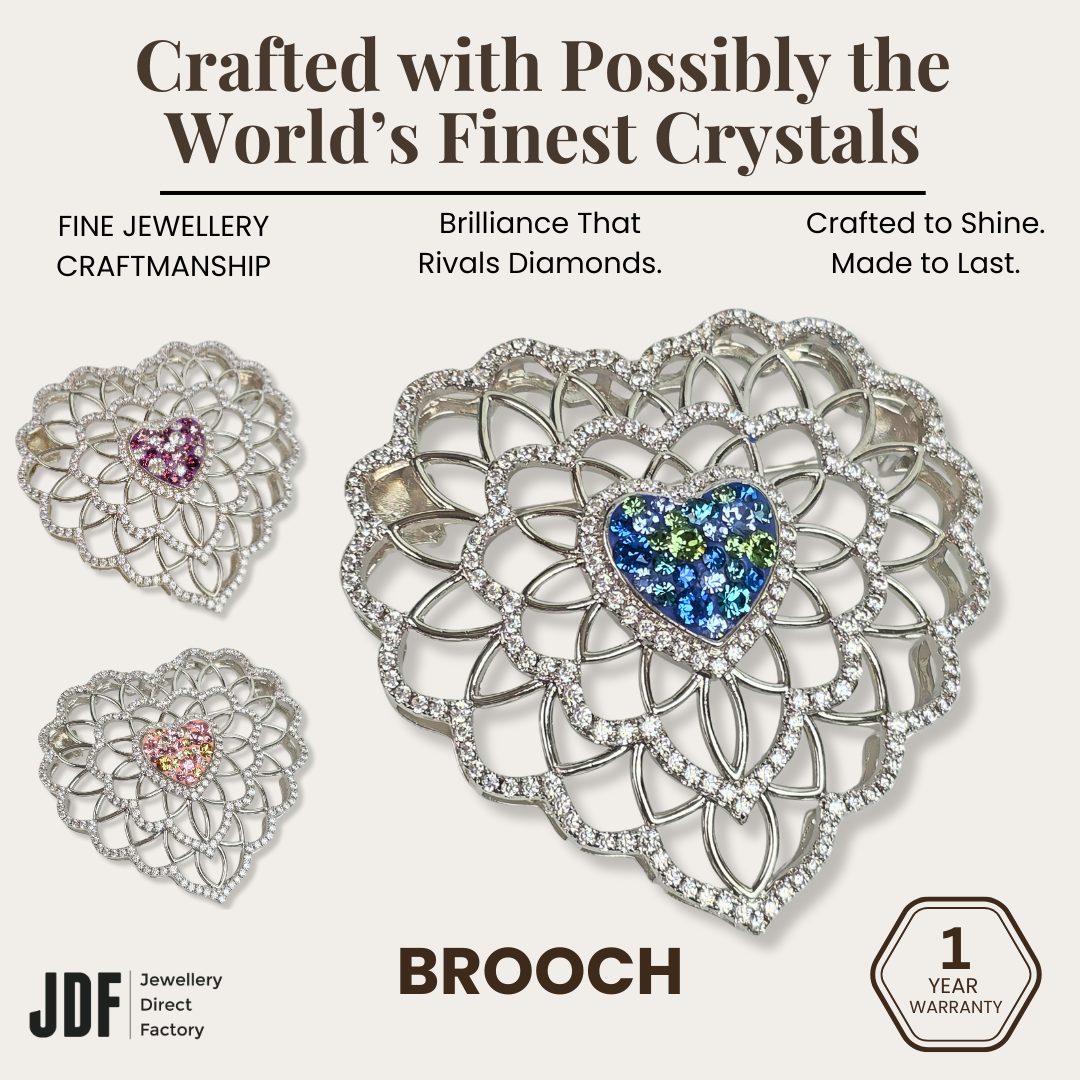 Leafy Love Big Brooch with Crystals from Europe, Brooch, Purple, Blue, Pink, Crystals from Europe, One-Year Warranty - Jewellery Direct Factory in alabaster background