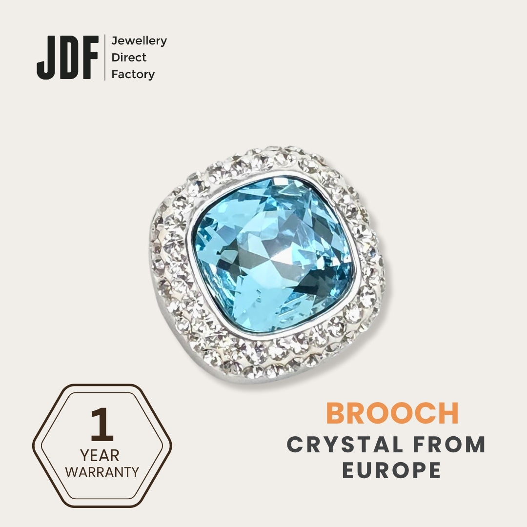 Crystal Square Brooch with Crystals from Europe, Brooch, Light Blue, Crystals from Europe, One-Year Warranty - Jewellery Direct Factory in alabaster background