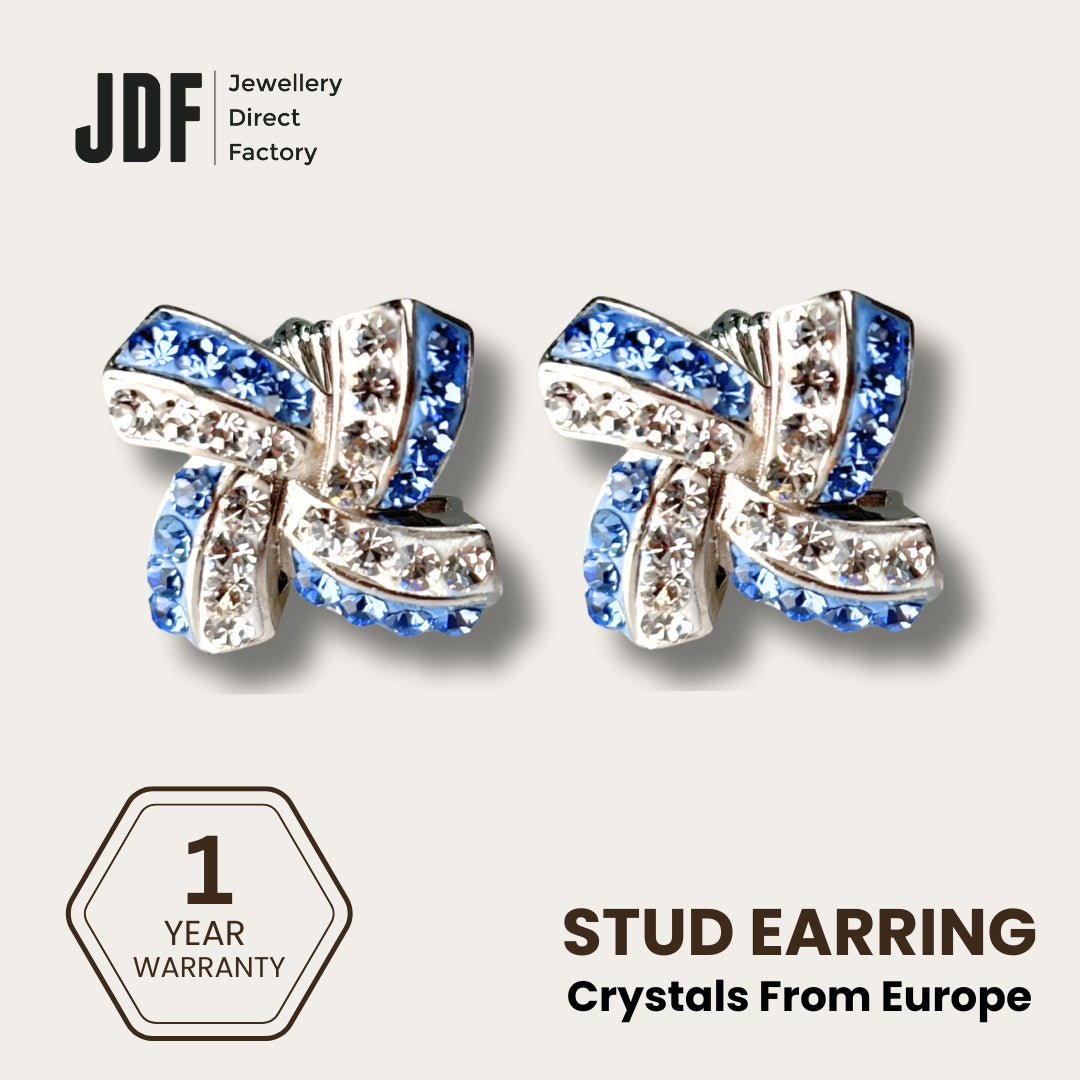 Elegant Windmill Stud Earrings with Crystals from Europe, Crystal Earrings, Light Blue, Crystals from Europe, One-Year Warranty - Jewellery Direct Factory in alabaster background