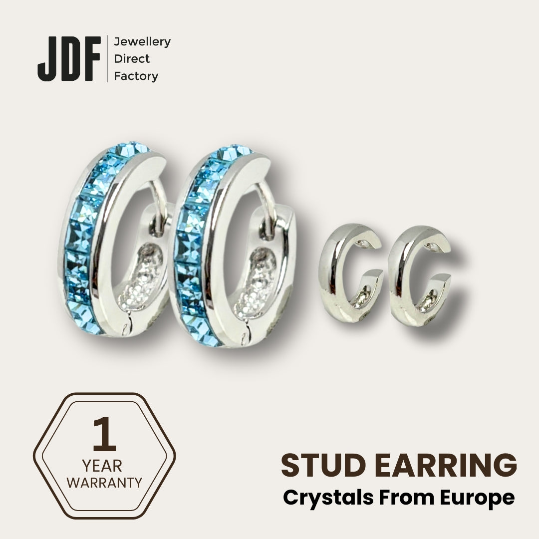 Luna Halo Convertible Earrings with Crystals From Europe, Crystal Earrings, Light Blue, Crystals From Europe, One-Year Warranty - Jewellery Direct Factory in alabaster background