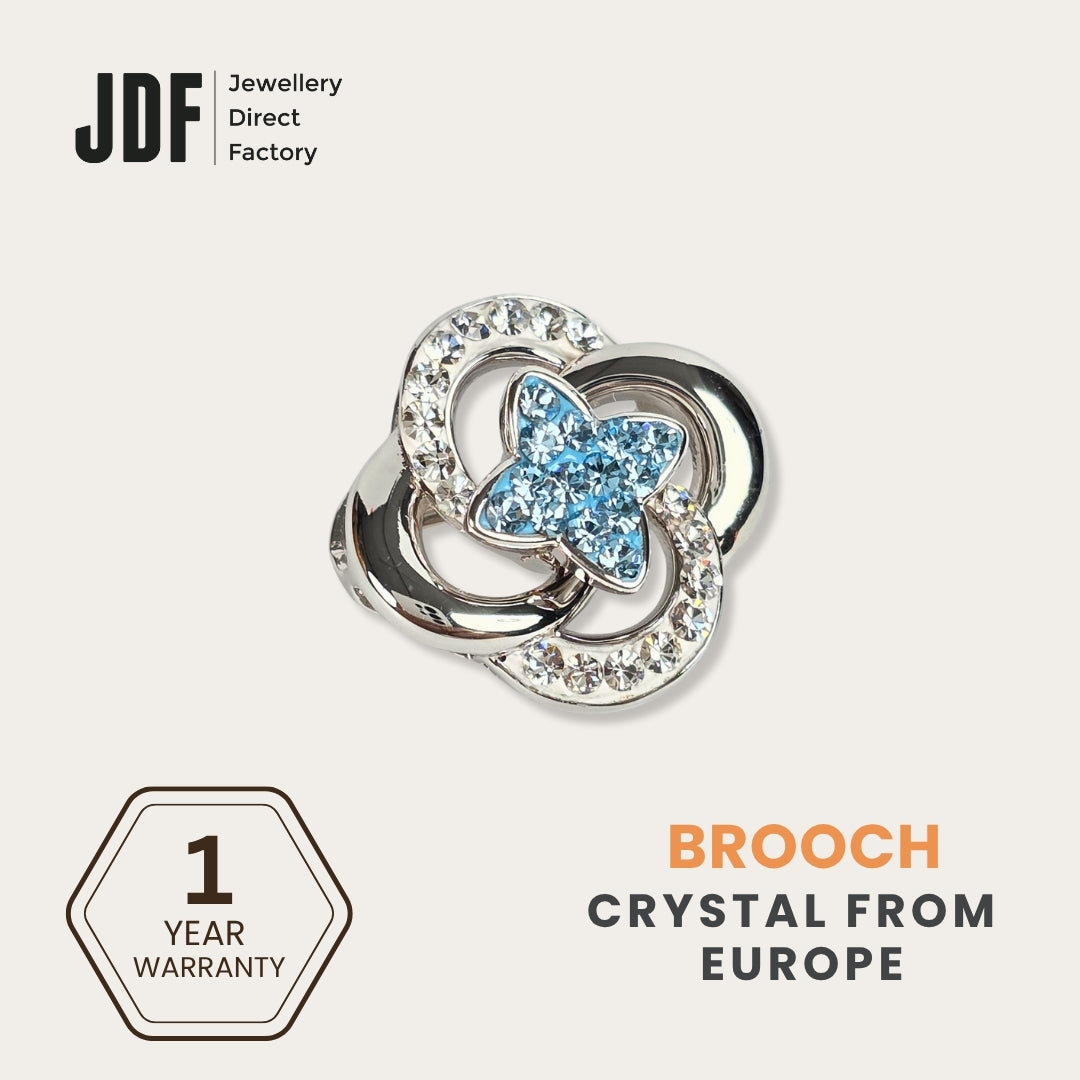Spinning Petal Brooch with Crystals from Europe, Brooch, Light Blue, Crystals from Europe, One-Year Warranty - Jewellery Direct Factory in alabaster background