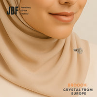 Lollipop Brooch with Crystal From Europe, Brooch, Worn on Tudung Under by Model, Crystals from Europe, One-Year Warranty - Jewellery Direct Factory in alabaster background