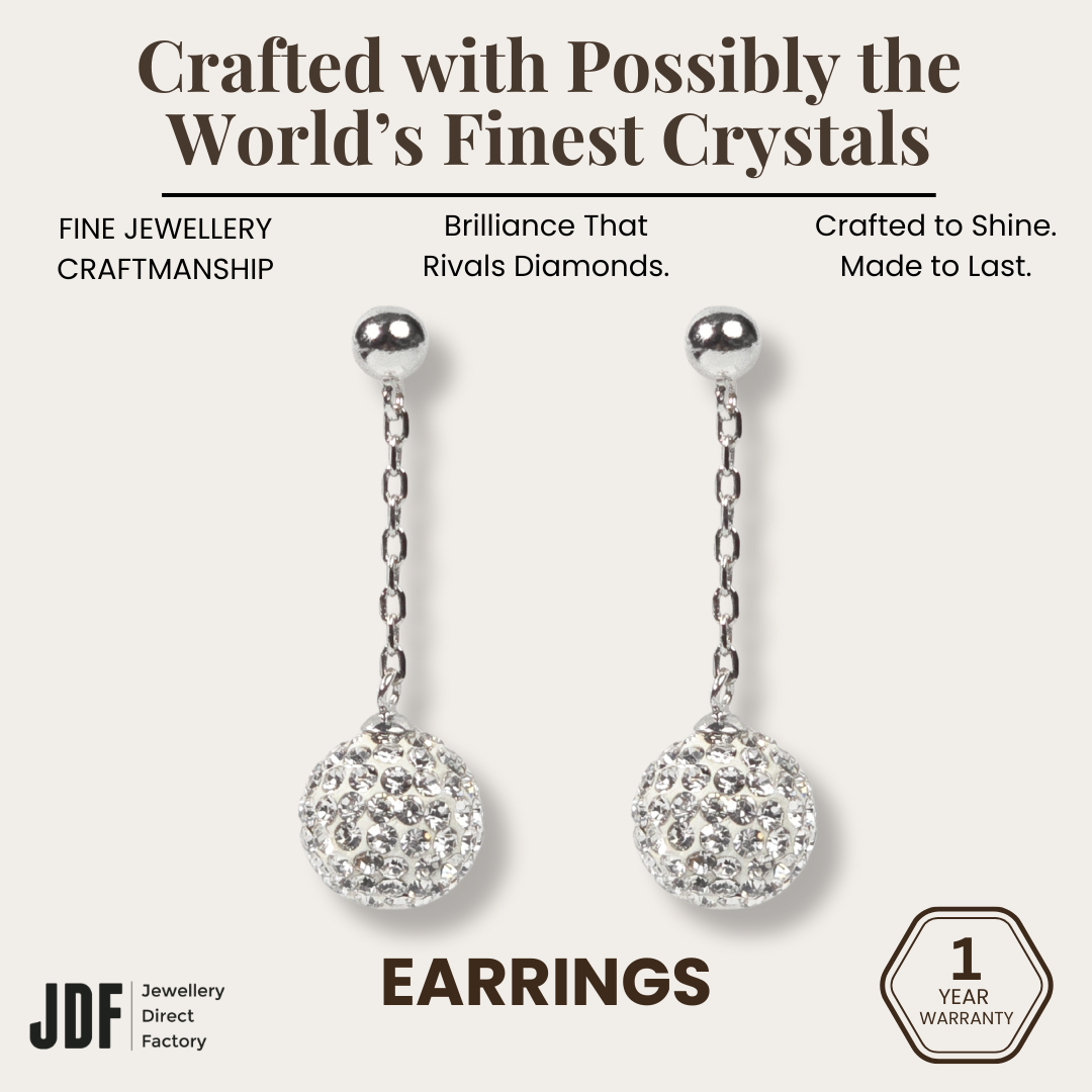 Lollipop Dangling Earrings with Crystals from Europe, Crystal Earrings, White, Crystals from Europe, One-Year Warranty - Jewellery Direct Factory in alabaster background